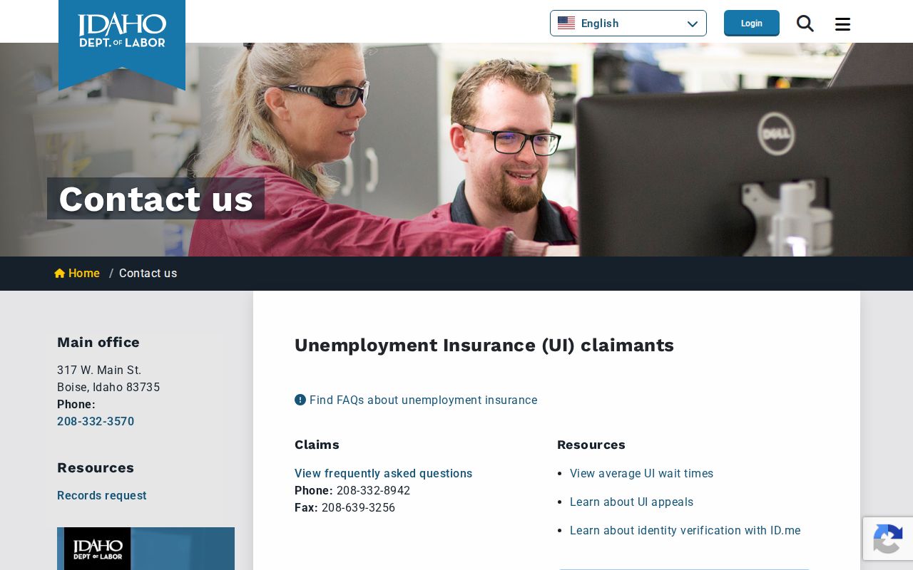 Idaho phone directory contact lines for the Department of Labor