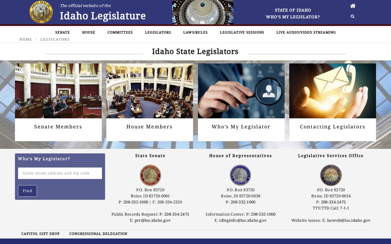 Idaho phone directory lookup for state legislators by district