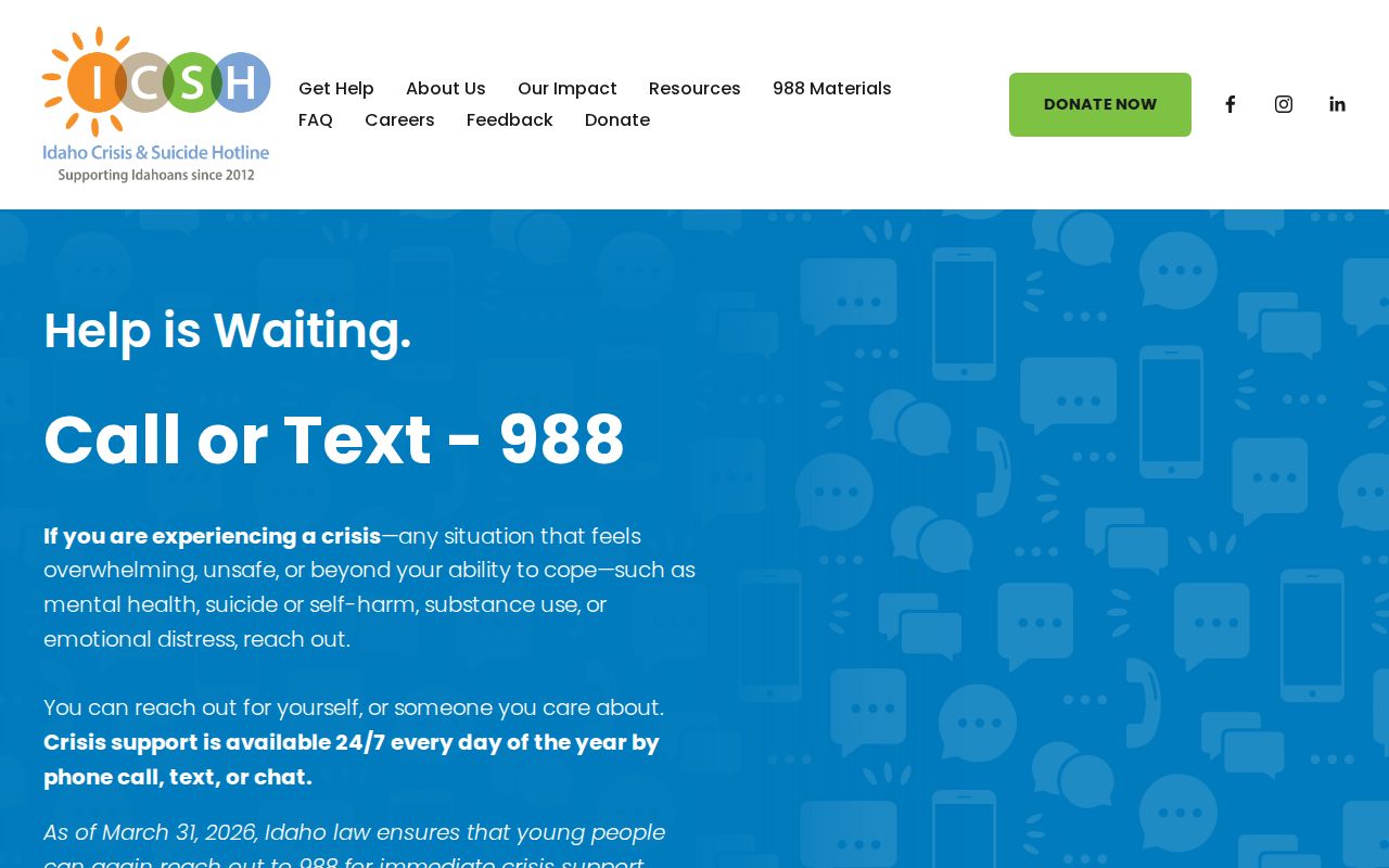 Idaho phone codes crisis route on the 988 hotline page