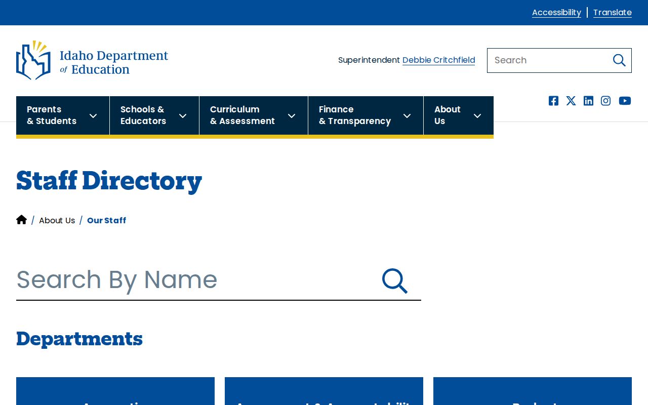 Idaho phone numbers in the Department of Education staff directory