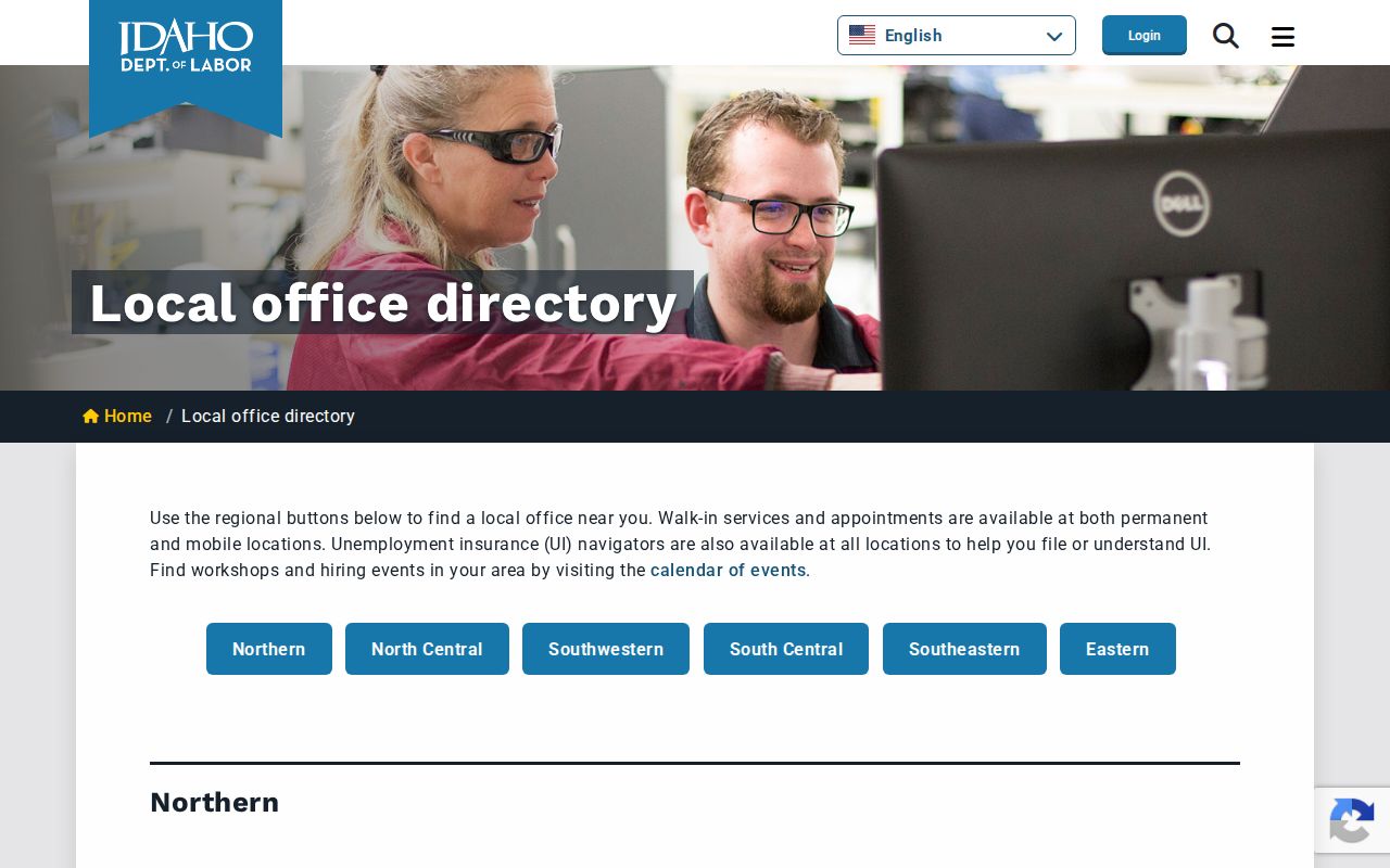 Idaho phone numbers in the Department of Labor local office directory