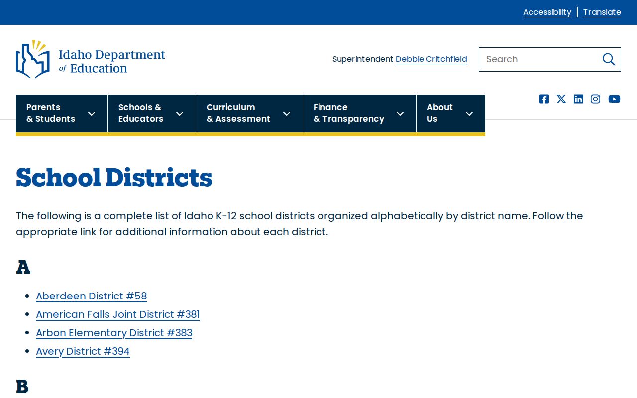 Idaho phone numbers reached through the statewide school district list