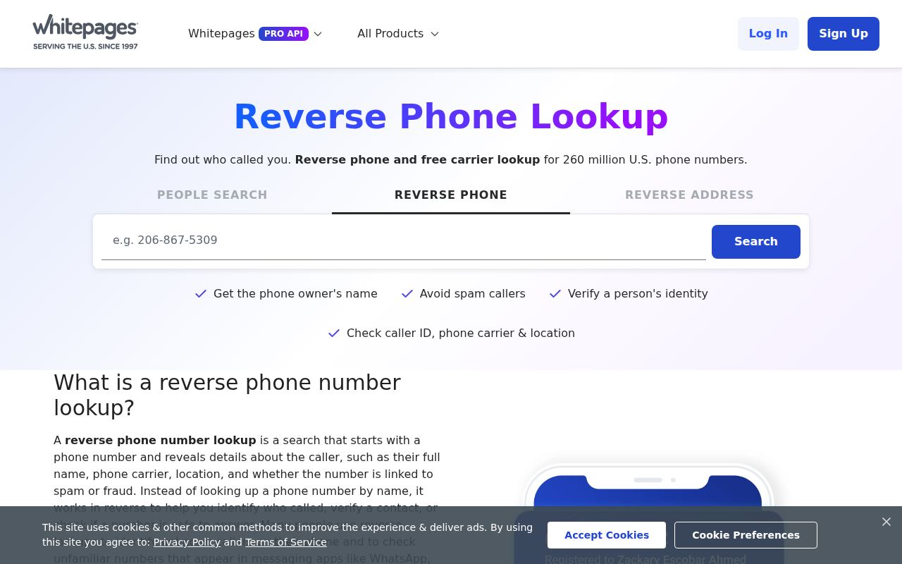 Idaho phone numbers reverse lookup on a third-party search tool